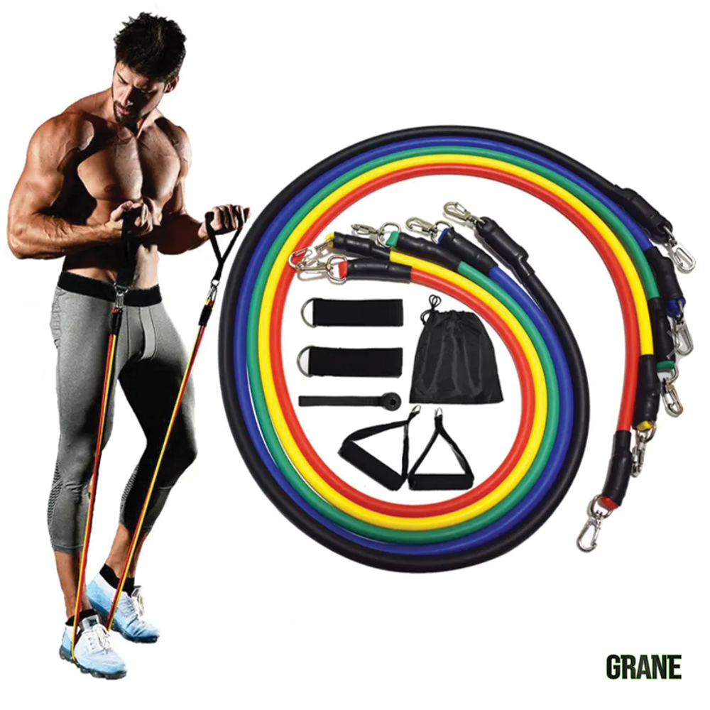 Resistance Bands Premium Multi-Level Set w/ 20+ Workouts To Build Muscle by Grane Fitness